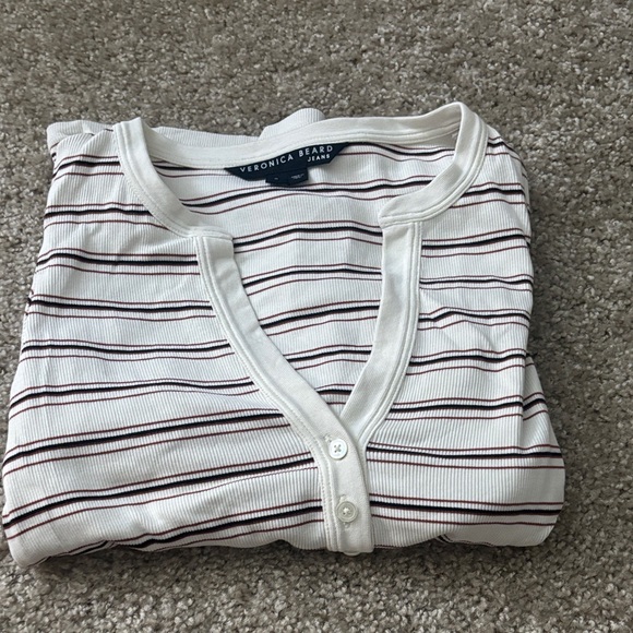 Veronica Beard White and Black Striped Button-Up Top - Picture 1 of 2